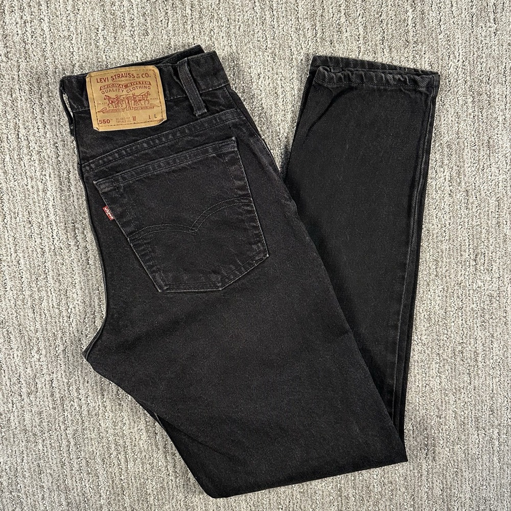 Vintage Levis 550 Jeans Junior 9 Long Black 90s RelaxedFit Tapered Leg Denim USA